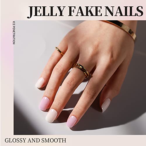 Press On Nails Short, Fandamei 12 Colors Press On Nails Jelly Transparent, Lightweight Glossy Gel Press On Nails Super Natural. Nude Fake Nails Full Cover, False Nails With Glue For Summer Nail Art #TOP7