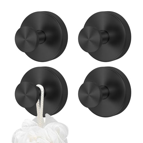 Soleeya 4 Stück Saugnapf Haken Aus Edelstahl Wasserdicht Handtuchhaken Schwarz, Kein Bohren Erforderlich, Extra Stark, Aufhänger für Handtücher im Bad oder Küche