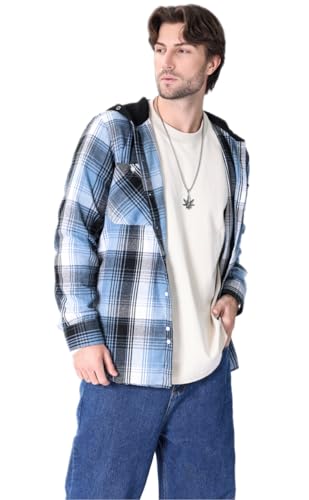 Men's Plaid Hooded Shirts Casual Long Sleeve Flannel Hoodie Shirts Jackets4