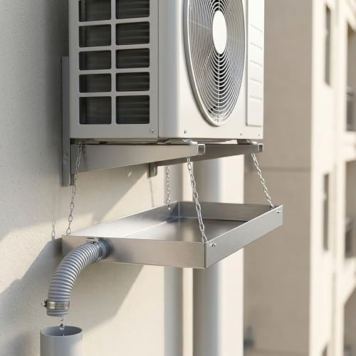 Klimaanlagen Kondensatwanne aus 304 Edelstahl, Tropfschale für 1- 2P Klimaanlage Außengerät mit Ablaufschlauch, Universelle Auffangwanne für Klimageräte & Wärmepumpen(110x10cm)-2