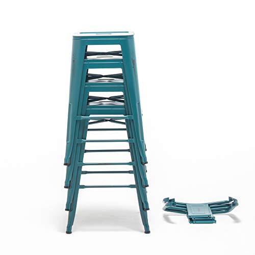 Aklaus Metal Bar Stools Set Of 4 Barstools Counter Height Bar Stools With Back Industrial Bar Stools Indoor Outdoor Kitchen Dining Chairs Modern Bar Chairs Distressed Teal Blue 24Inch Stools #TOP5