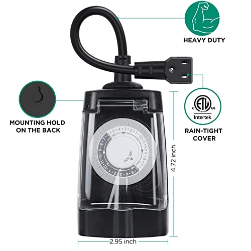 G-Homa 24 Hour Mechanical Outdoor Timer Outlet, Outdoor Timer for Lights, Waterproof, 2 Grounded Outlets, 15A 1/2HP, Heavy Duty, ETL Listed by G-Homa - Image 3