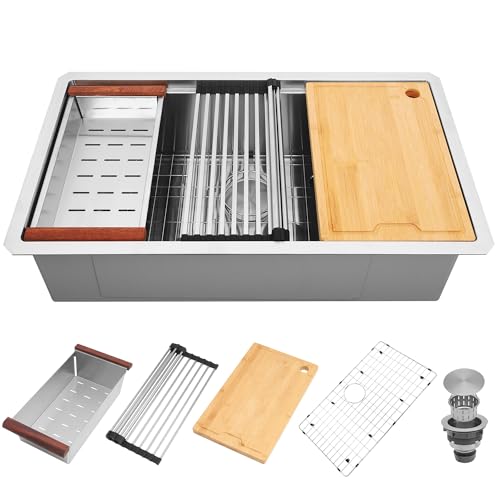 YetCrest 33 Inch Workstation Kitchen Sink, 16 Gauge Undermount Sink by YetCrest - Used condition - US$86.62
