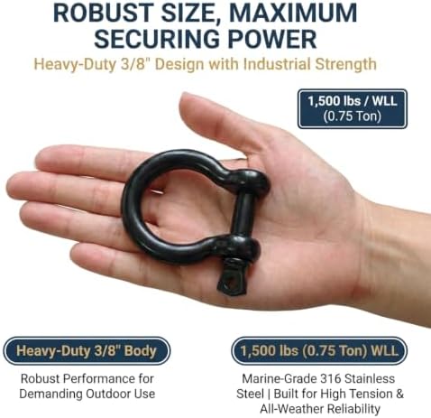 T316 Stainless Steel Bow Shackles, Black PVD, Screw Pin — 사진 4