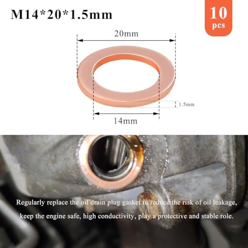 10 PCS Oil Drain Plug Gasket, 14mm Copper Crush Washer Seal Replacement, Automotive Drain Plug Washer Gaskets Compatible with OEM PN Part 007603-014106, Car Accessories — 사진 2