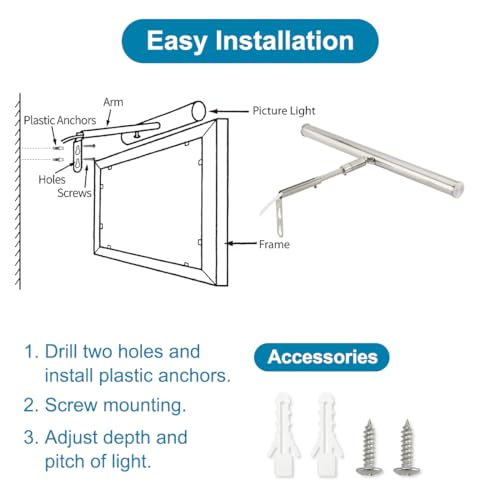 Xbuyee LED Picture Lights for Paintings Plug in, Brushed Nickel Finish by Xbuyee - Used condition - Image 8