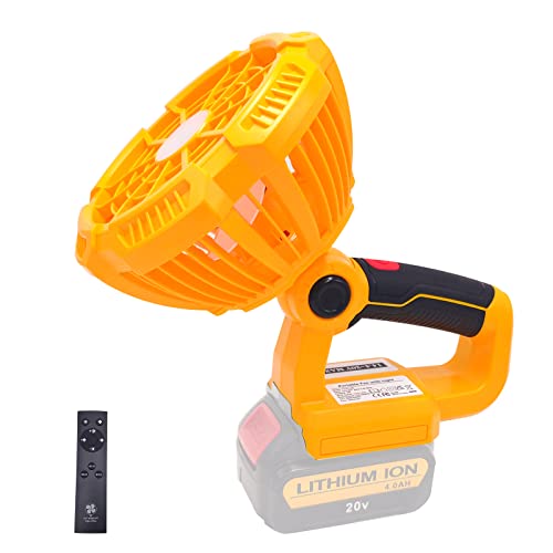 Portable Camping Fan with LED Light Suitable for Dewalt 14.4V-20V Max 60V Flex Lithium-ion Battery, 4h Timer Tent Fan with Rechargeable USB Port, IR Remote,110° Rotation for Outdoor and Emergencies