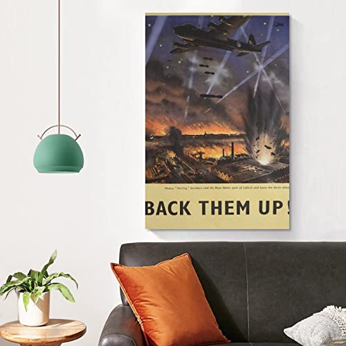 Rucatto Heavy Stirling Bomber Raid On Baltic Sea Port Of Lübeck War Art Painting Poster Canvas Painting Wall Art Poster For Bedroom Living Room Decor 12X18Inch(30X45Cm) Unframe-Style #TOP3