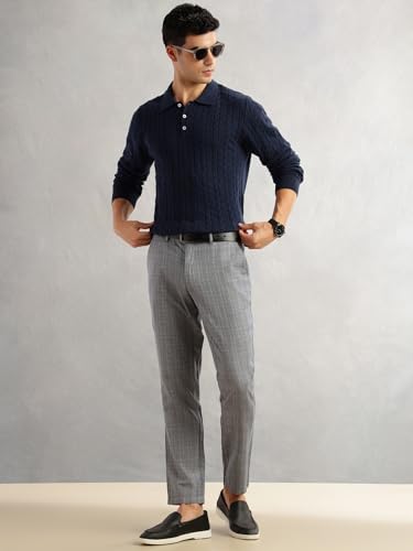 Image of Thomas Scott Men's | Regular Fit | Long Sleeves | Self Design | 100% Cotton | Button Closure | Dry Clean | Polo Collar | Knitted | T-Shirt