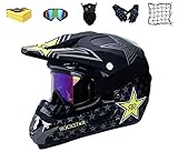 🎁 Motocross-Helm-Geschenksets mit Helm, Schutzbrille, Maske, Handschuhen,Motorrad netz, Korallenvlies Handtuch und insgesamt 6 Teilen. Es ist das beste Reitgeschenk für Motorradfahrer, der ideale Reisebegleiter und auch für lange Motorradtouren geeignet