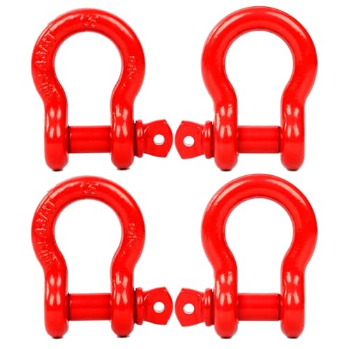 FreeTec 4 pzas Grilletes 4x4, 4,75T 3/4 Grillete de Acero Galvanizados con Pasador, Grilletes Remolque Eslingas Grillete Rescate 4x4 para Jeep Automóvil Camión (Rojo)