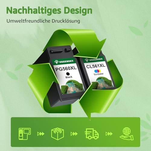 GREENSKY 560 561 Patronen XL Ersatz für Canon Druckerpatronen 560 561 XL PG560XL CL-561XL für Canon Pixma TS5350i Patronen TS5350 TS7450 TS7451 TS7450i TS5351 TS5351i TS5351a TS5352 (1Schwarz, 1Farbe)