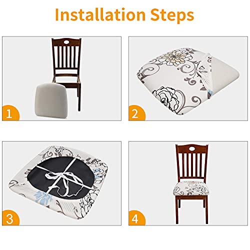 Fuloon Stretch Chair Seat Covers Set Of 4, Removable Washable Anti-Dust Dining Room Protector Cover Chair Seat Cushion Slipcovers (4, Milky White) #TOP4