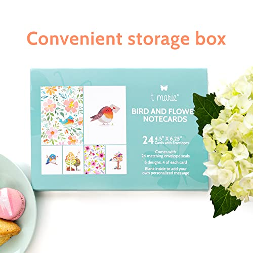 24 Blank Greeting Cards 4.5” X 6.25” - Card Assortment Pack For All Occasions With Envelopes And Stickers - Floral Watercolor Birds Boxed Note Cards Set - Box Of Assorted Notecards To Say I Miss You, Thank You Or Thinking Of You #TOP5
