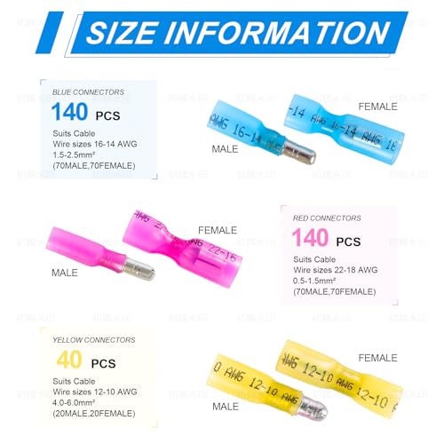 Kit de 320 conectores termorretráctiles y conectores de cable impermeables eléctricos tipo bala 2