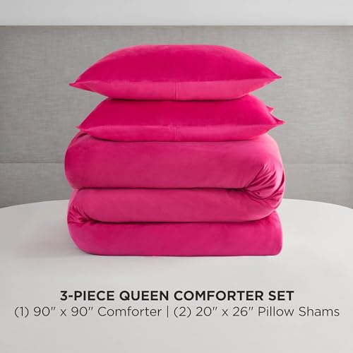 Juicy Couture Hot Pink Velour Full/Queen Comforter Set - 3 Piece Luxury Bedding Ensemble