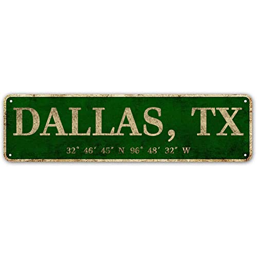 LINStore Dallas, TX City Sign Vintage Metal Wall Art Office/Home/Classroom Decor 4” x 16”