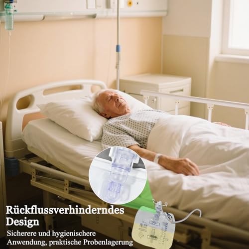 5 Stück Urindrainagesystem, Urinbeutel 2000ml mit Anti Reflux Ventil und T-Ablass, Urindrainagebeutel mit 120cm Schlauch (5)