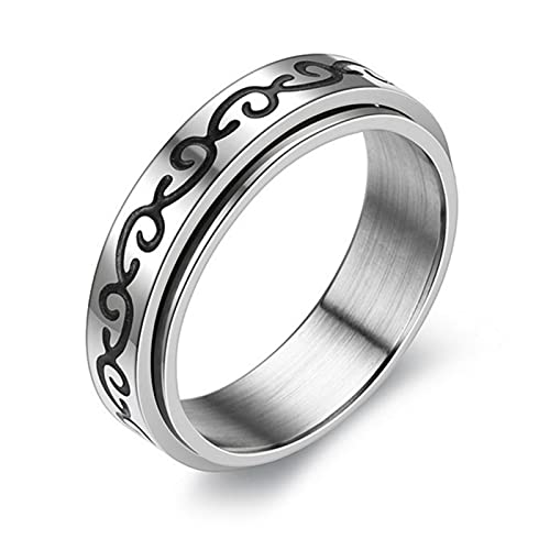 Bague homme rotative argentée en acier titane pour un style décontracté au quotidien