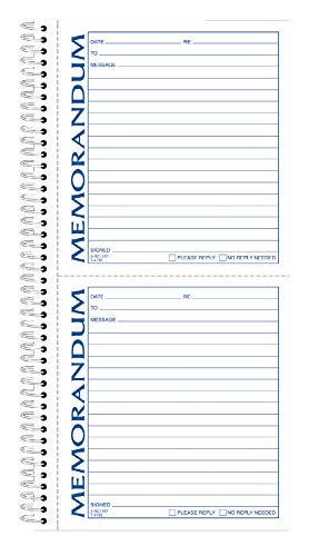 Adams Spiral Memo Book, 5.5 x 11 Inch, 2-Part, Carbonless, 2 Memos per Page, 50 Pages, White and Canary (SC1157)