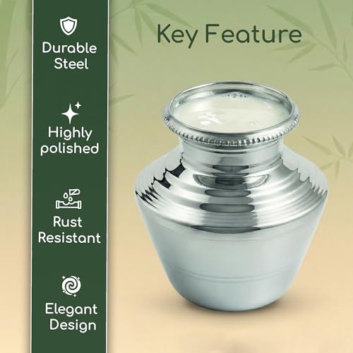 Image of Stainless Steel Utensil Kudam|Ghada|Water Pot|Pooja Kalash for Ceremonies|Ganga Kalash|Handi[Weight:220g Capacity:2L]-Stainless Steel Kudam