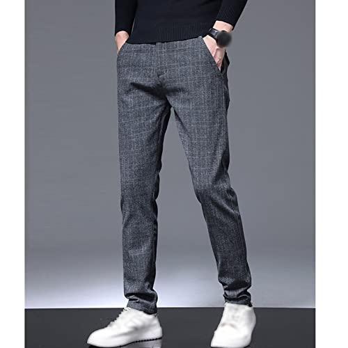 Men's Stretch Mini Plaid Trousers Pants Slim Fit Flat Front Dress Pant Stretch Skinny Business Casual Trousers (32,Grey)2