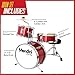Mendini By Cecilio Drum Set, 3 Piece Junior Drum Set for Beginners with Bass Tom Snare Drum, 13 inch Drum Kit with Snare, Cymbal, Drumsticks, Adjustable Seat (Metallic Red)