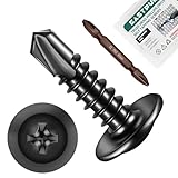 EASTPUK #8 x 3/4" Black Self Tapping Screws for Metal, Truss Head Phillips Drive 410 Stainless Steel Self Drilling Sheet Metal Screws with Drill Bit, Fast Tapping (Box of 100)