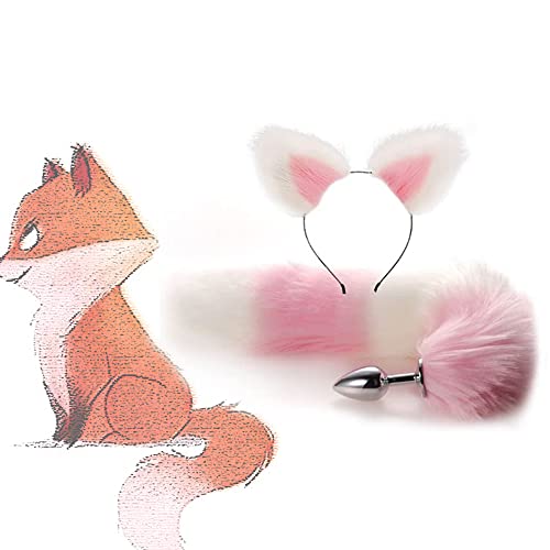 Fausse Fourrure Renard Costume Queue Adulte/Adolescent Cosplay Halloween Costume De Fête De Noël - Ensemble 2 Pièces Rose Blanc Cover