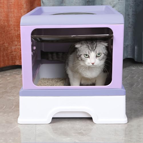 Caja de arena para gatos cerrada con entrada frontal y salida superior miniatura 6