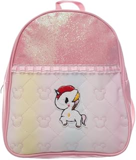 MM 10 Faux Leather Girls Backpack, School Bag with Sequin Unicorn Patch, Glitter Front Panel & Quilted Texture, Lightweight & Stylish Ideal for Kindergarten & Preschool - Multi Color