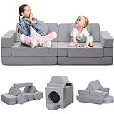 JungleDove 16Pcs Soft Play Blocks for Toddlers & Kids, Foam Climbing & Crawling Toys for Boys & Girls Aged 3+, Corner Climber Nugget Play Couch, Grey