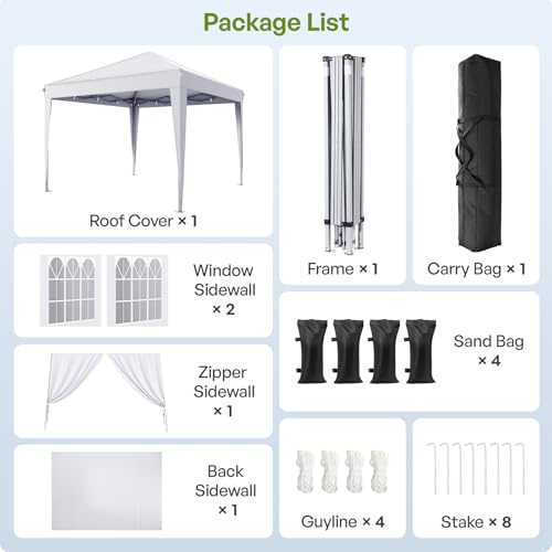 Driftalia 10x10 Pop Up Canopy with Sidewalls, Outdoor Instant Canopy Tent with Carry Bag for Commercial Events, Camping, Backyard Parties - White by Driftalia - Used condition - Image 3