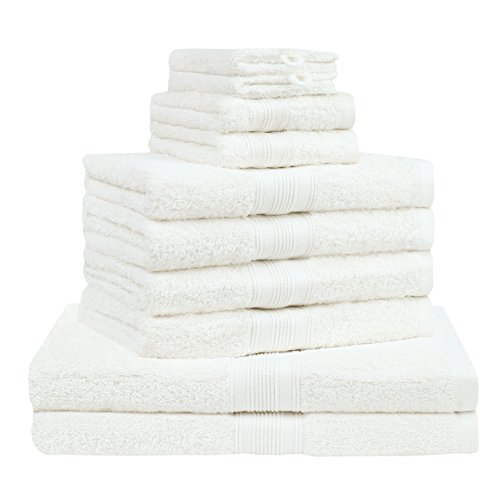 leevitex Farbenfrohe 10er Handtuch Frottier Set 2 Duschtücher, 4 Handtücher, 2 Gästetücher & 2 Waschhandschuhe 100% Baumwolle (Creme/Naturweiß) Cover
