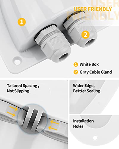 Image of BougeRV White Solar Double Cable Entry Gland Box, RV roof Waterproof ABS Solar Entry housing for RVs, Boats, Yacht, Roofs(White)