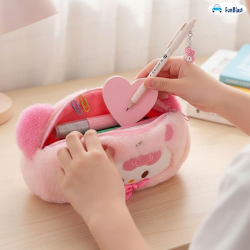 Image of FunBlast Fur Pencil Pouch for Girls - Cute Cartoon Animal Pouch, Multi-Purpose Zipper Case for School Kids, Cosmetic Pouch for Girls, Coin & Travel Pouches for School /Office (Pink-A)