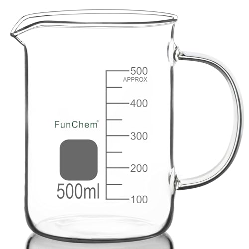 Funchem Bicchiere Graduato Con Manico, 500 Ml Vetro Borosilicato Trasparente, Graduato, Forma Bassa, Bicchiere Graduato Con Beccuccio