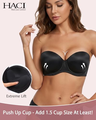 Image of HACI Push up Strapless Bra Thick Padded Demi Underwire Add a Cup Convertible Straps Tshirts Multiway