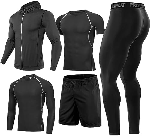 5PCS Gym Clothes for Men,Workout Sets Compression Shirt Pants Outer jackets Coats for Cyclists' jerseys Leggings