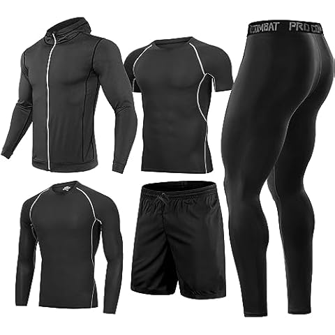 BOOMCOOL Men Workout Clothes Outfit Fitness Apparel Gym Outdoor Running Compression Pants Shirt Top Long Sleeve Jacket Black Cover