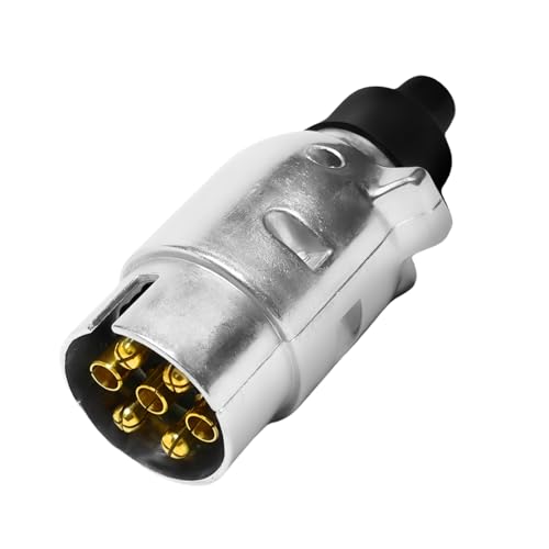 7 Pin Trailer Plug 12V Plug Towbar Socket Towing Trailer Socket 7 Pole Round Wiring Connector 7Pin Board Plugs Heavy Duty Waterproof Metal Aluminum Alloy for Trailers Caravan Truck Cars Boat RV Towbar