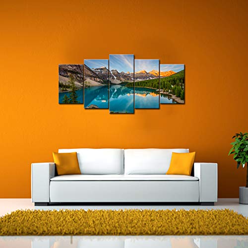 Nachic Wall 5 Piece Canvas Wall Art Colorado Rocky Mountains And Moraine Lake At Sunrise Picture Canvas Print Painting Usa National Park Landscape Poster For Home Living Room Decor Gallery Wrap #TOP3