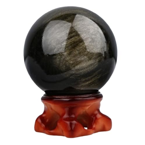 40mm, Golden Obsidian Crystal Sphere Decorative Ball Quartz Crystal Ball with Stand Ornament Witchcraft Decor Attract Wealth and
