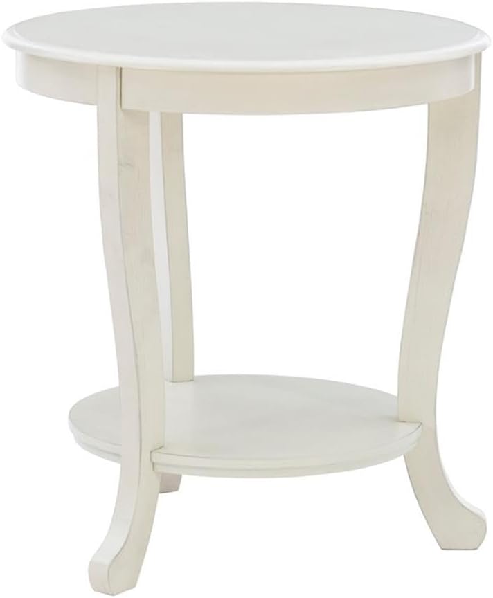 Pemberly Row Round Transitional Wood Side Table, 22" Diameter, White Multi-Step Finish, Acacia/Oak with Shelf, Accent Table for Living Room, Bedroom or Chairside Use