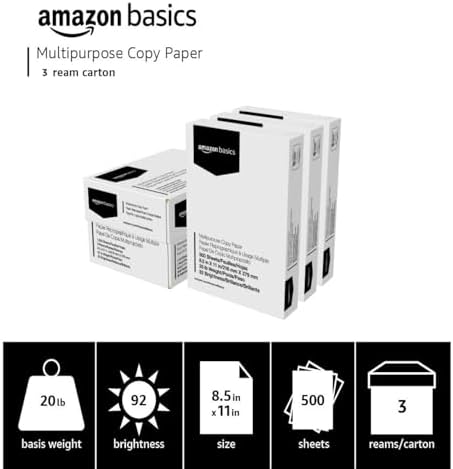 AmazonBasics 92 Bright Multipurpose Copy Paper - 8.5 x 11 Inches, 3 Reams (1,500 Sheets)