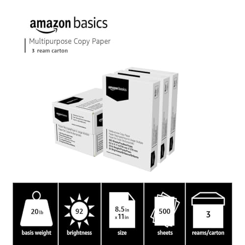 AmazonBasics 92 Bright Multipurpose Copy Paper - 8.5 x 11 Inches, 3 Reams (1,500 Sheets)