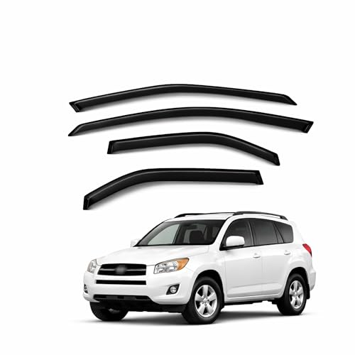 Outside Mount Car Window Rain Guards Compatible with Toyota RAV4 2006-2012 | Tape-On | Rain Shields Window Visor Window Deflectors | Dark Smoke, 4 Pcs Set, WV2M-440