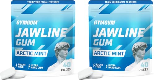 Image of Gymgum Jawline Gum | Hard Chewing Gum For Jaw Strength | Train Your Facial Features - Mewing Jaw Gum | Ultimate Jawline Exerciser | 0 Calories & Sugar Free Hard Gum (Arctic Mint, 40 Count) (Pack of 2)