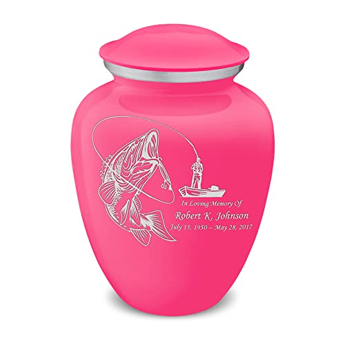 Geturns Embrace Adult Personalized Fishing Cremation Urns for Human Ashes I Large Bright Pink Funeral Urn for Men and Women I 200 lbs