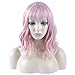 DAOTS 14 Inches Curly Wigs with Bangs for Women Girls Synthetic Wavy Hair Wig (Pink)
